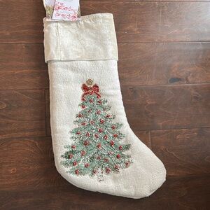 Shabby Chic Christmas Stocking 22”  New Embroidered Tree Beaded